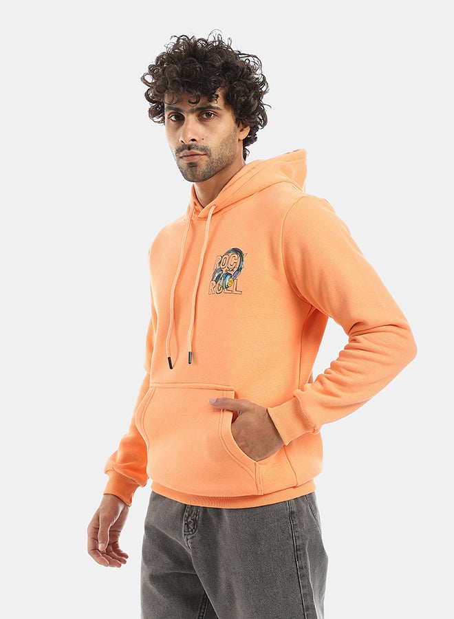 Andora Printed Hooded With Drawstringd Light Orange Sweatshirt-Light Orange - Image 2