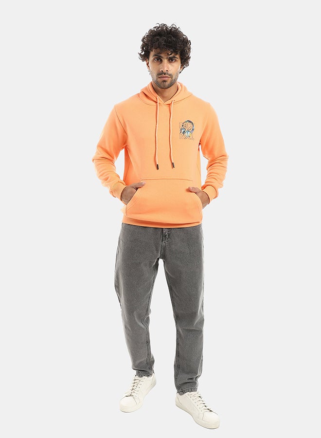 Andora Printed Hooded With Drawstringd Light Orange Sweatshirt-Light Orange - Image 5