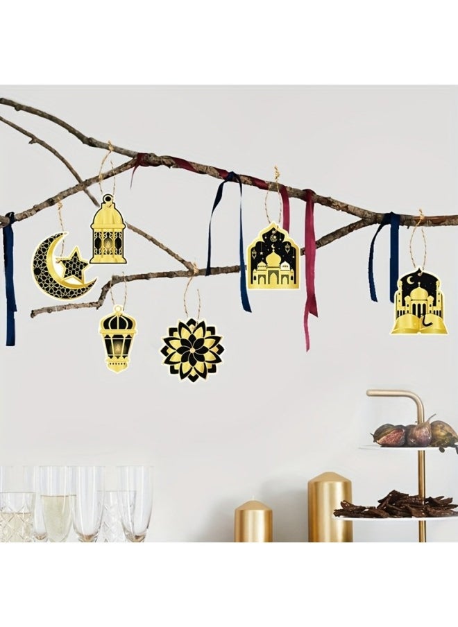 GGEROU - 24Pcs Islamic Ramadan Mubarak Hanging Decorations Black and Golden Paper Pendants with Castle Moon and Star Designs for Eid Al Fitr Home Party Supplies - Image 1