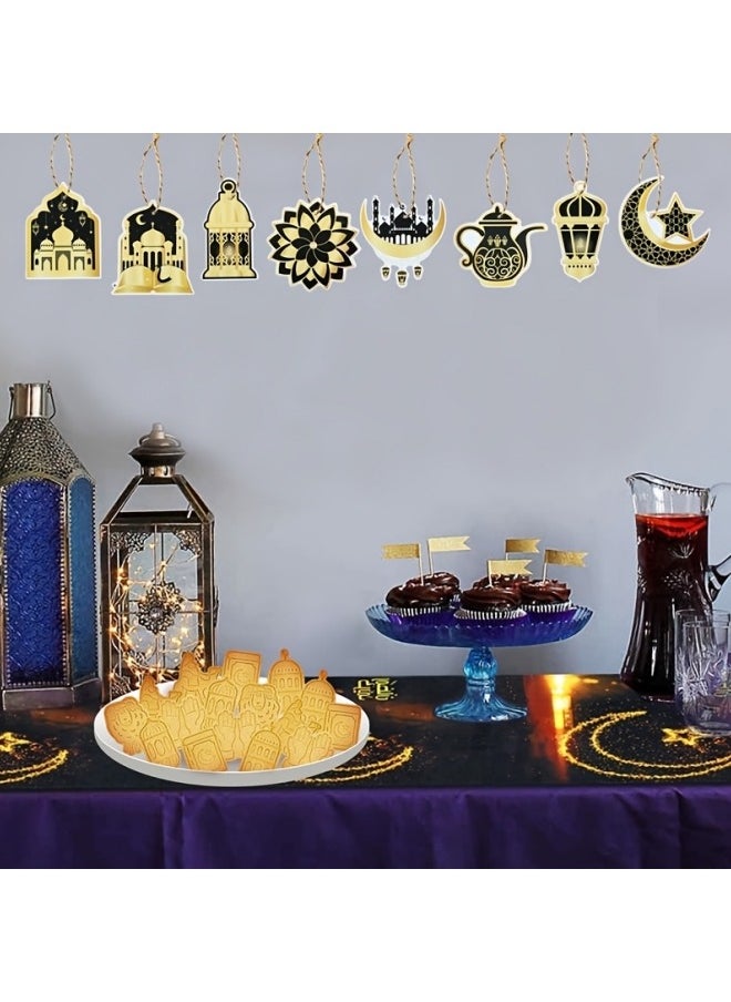 GGEROU - 24Pcs Islamic Ramadan Mubarak Hanging Decorations Black and Golden Paper Pendants with Castle Moon and Star Designs for Eid Al Fitr Home Party Supplies - Image 1