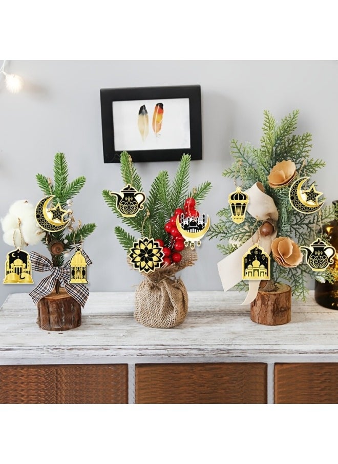 GGEROU - 24Pcs Islamic Ramadan Mubarak Hanging Decorations Black and Golden Paper Pendants with Castle Moon and Star Designs for Eid Al Fitr Home Party Supplies - Image 1