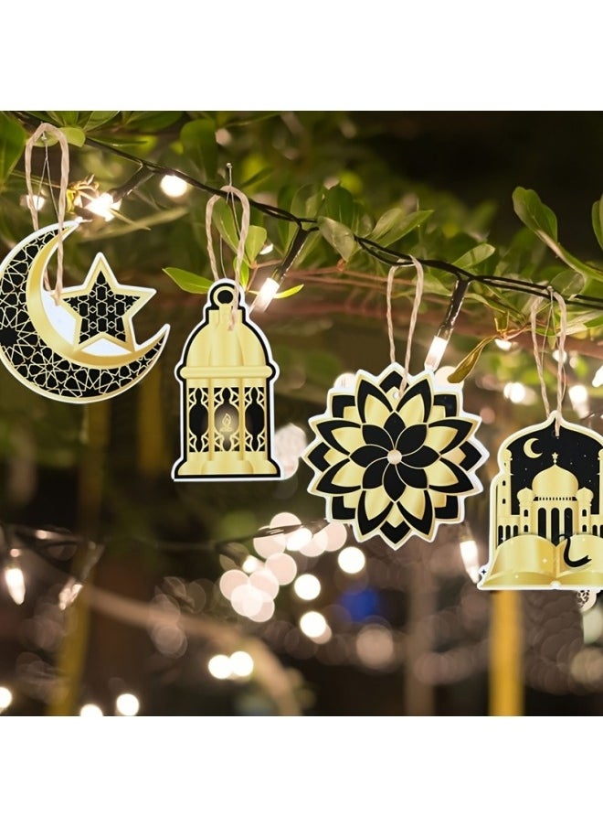 GGEROU - 24Pcs Islamic Ramadan Mubarak Hanging Decorations Black and Golden Paper Pendants with Castle Moon and Star Designs for Eid Al Fitr Home Party Supplies - Image 1