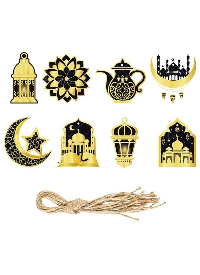 GGEROU - 24Pcs Islamic Ramadan Mubarak Hanging Decorations Black and Golden Paper Pendants with Castle Moon and Star Designs for Eid Al Fitr Home Party Supplies - Image 1