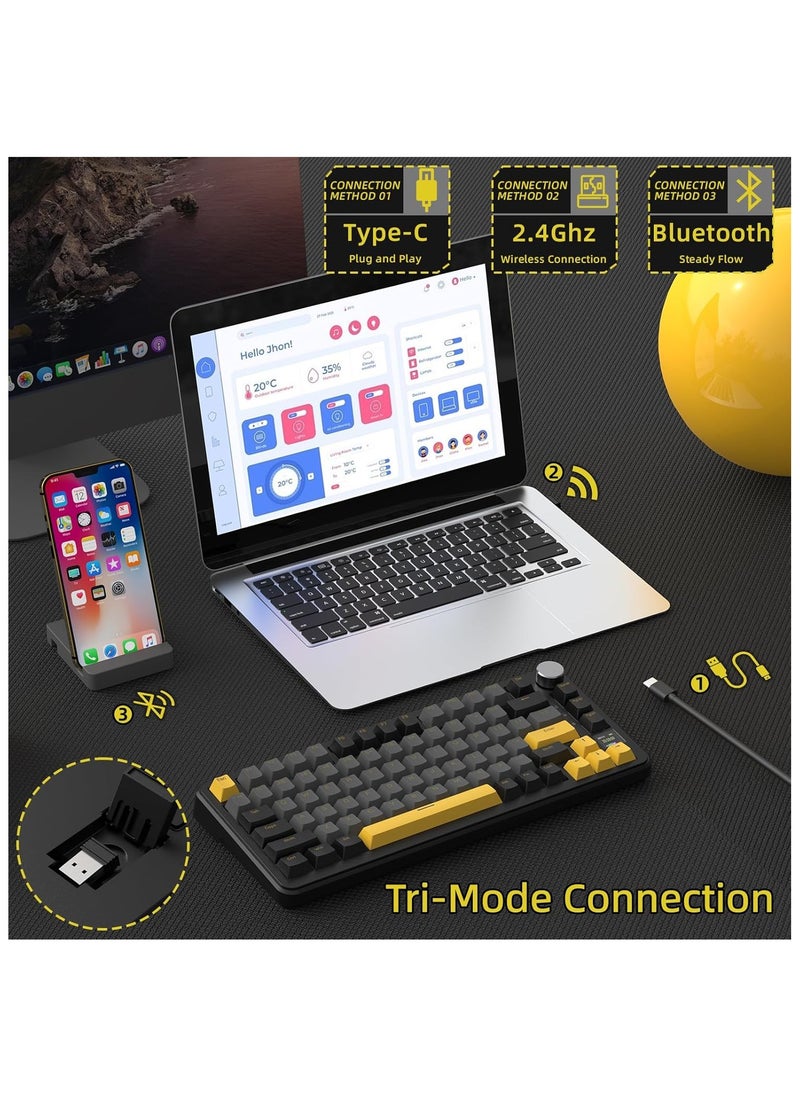 هجوم القرش لوحة مفاتيح الألعاب الميكانيكية اللاسلكية ATTACK SHARK X85Pro – قابلة للتبديل الساخن – تصميم مضغوط 75% – شاشة TFT ذكية مع مقبض معدني – اتصال ثلاثي (بلوتوث 5.1، لاسلكي 2.4GHz، سلكي USB-C) – إضاءة RGB – هيكل Gasket Mount – أغطية مفاتيح PBT – متوافقة مع الكمبيوتر، اللابتوب، ماك (ستار بلاك)  - Image 3