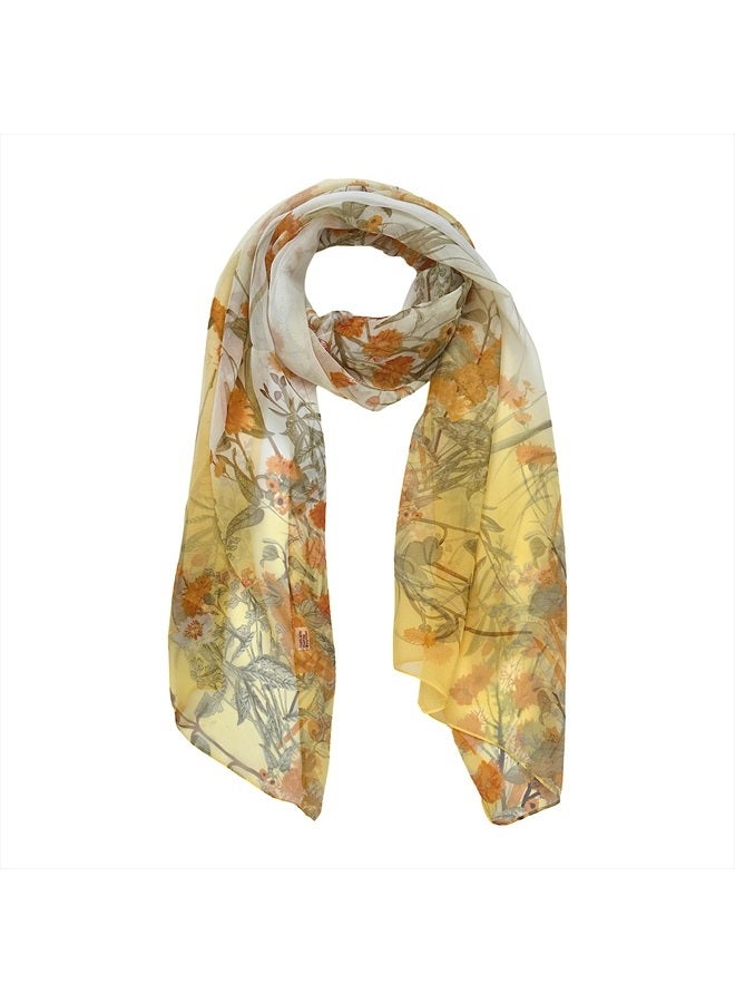 allydrew Wrapables Lightweight Sheer Silky Feeling Georgette Scarf, Yellow Marigolds - Image 1