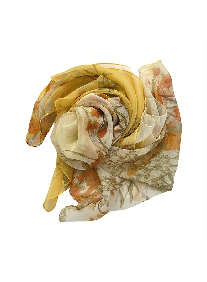 allydrew Wrapables Lightweight Sheer Silky Feeling Georgette Scarf, Yellow Marigolds - Image 3
