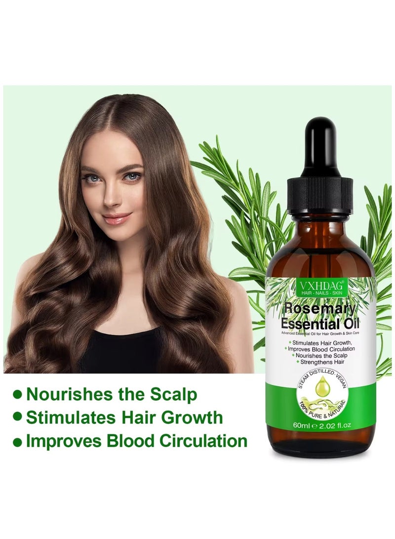 VXHDAG 60ml Rosemary Essential Oil  for Hair Growth Pure Organic Rosemary Oil for Dry Damaged Hair and Growth Hair Scalp Oil  Pure and Natural Premium Quality Oil Hair Loss Treatment Oil for Men and Women  - Image 3