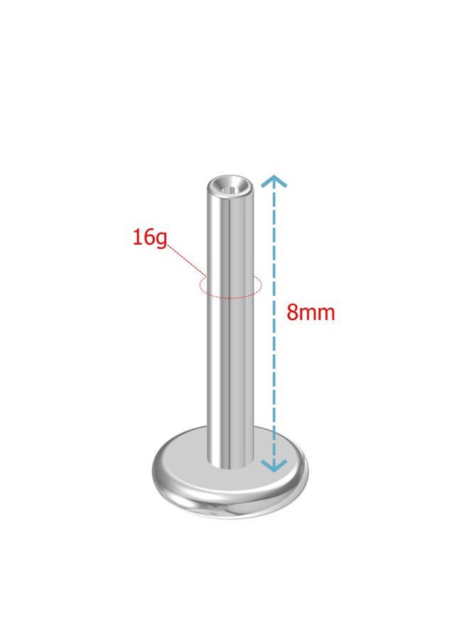 NewkeepsR 20g/18g/16g G23 Titanium Press Fit Threadless Push Pop in Labret Lip Monroe Tragus Earring Stud Piercing, 8mm, Metal, no gemstone - Image 2
