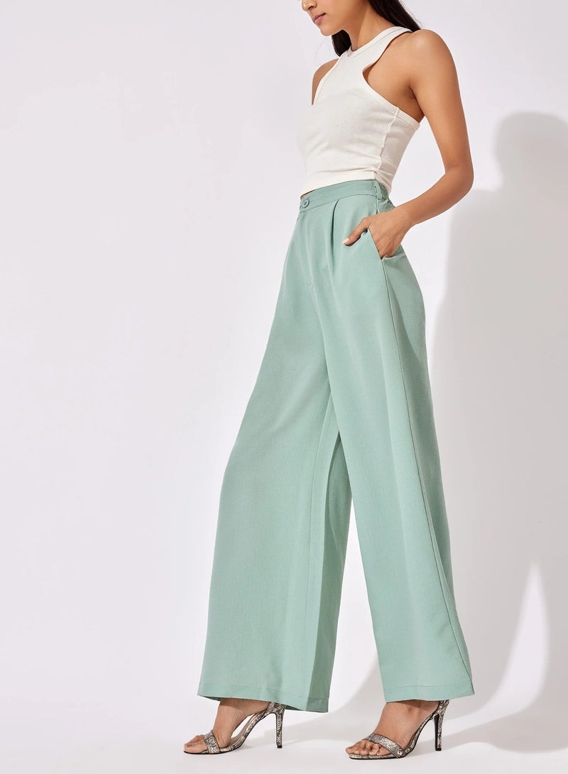 The Label Life Sage Green Pleated Flare Pants – Trendy & Comfortable - Image 2