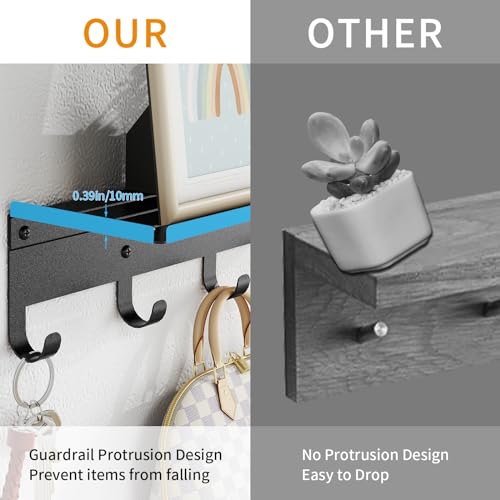 Bethom Wall Shelf with Hooks, Metal Coat Rack Wall Mounted with 5 Hooks, 17 Inch Length Entryway Coat Hangers Storage Clothes, Bags, Purse, Keys for Living Room, Bedroom, Black - Image 3