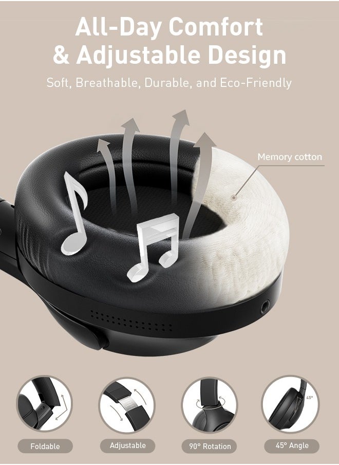 Picun - Foldable ANC Headphones, Wireless Over Ear HiFi Stereo Headphones ,Bluetooth 5.3 headset with Mic, Hi-Res Audio, Voice Control, Comfortable Fit, 90H Playtime - for Phone,PC,Music Player - Image 1