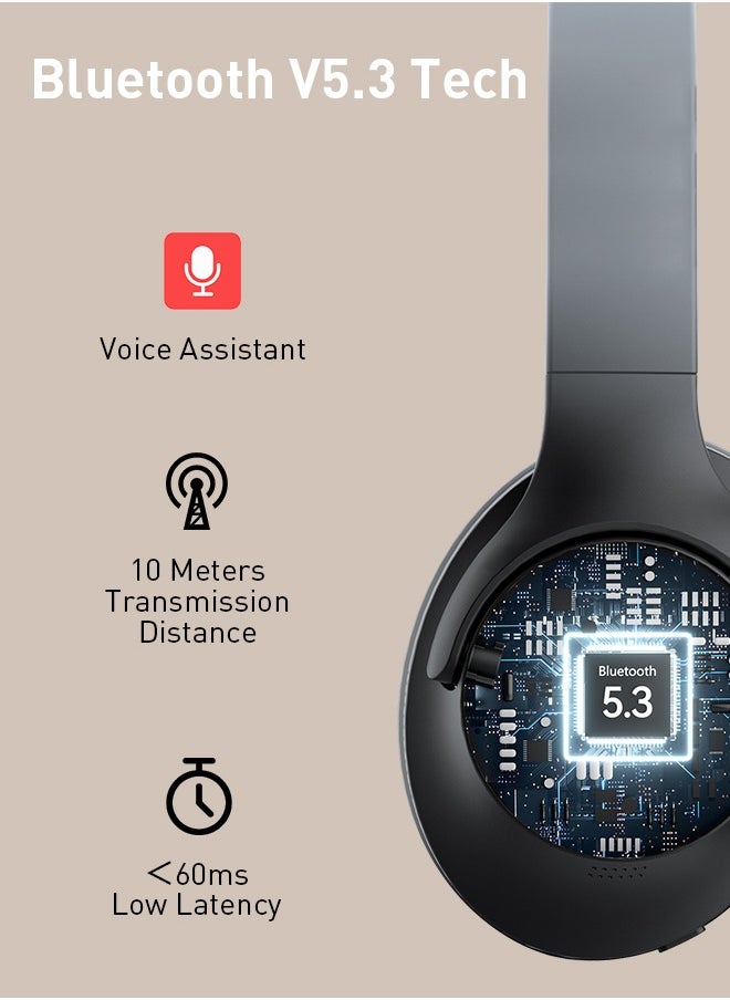 Picun - Foldable ANC Headphones, Wireless Over Ear HiFi Stereo Headphones ,Bluetooth 5.3 headset with Mic, Hi-Res Audio, Voice Control, Comfortable Fit, 90H Playtime - for Phone,PC,Music Player - Image 1