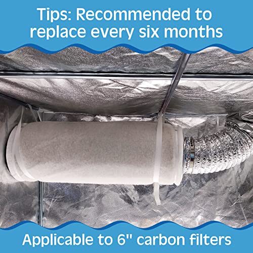 Tudomro 6 Pack Carbon Prefilter for 6 Inch Carbon Filter Replacement Non Woven Fabrics Material and Electrostatic Fibers for Odor Control in Grow Tents Indoor Gardening Hydroponics Ventilate White - Image 3