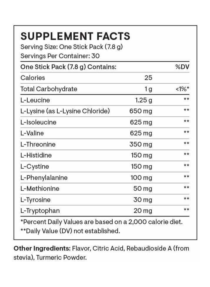 Thorne مركب الأحماض الأمينية بنكهة الليمون مع نكهات طبيعية أخرى، نسبة 2:1:1 من BCAA | 0 جرام سكر | 25 سعرة حرارية مكمل غذائي / 30 عبوة ستيك، 30 - 0.28 أونصة (7.8 جرام) / الوزن الصافي الإجمالي 8.25 أونصة (234 جرام) - Image 2