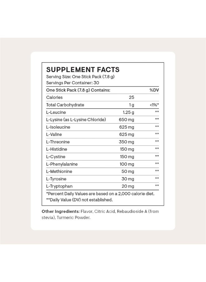 Thorne Amino Complex - Lemon Flavored - with other natural flavors - 2:1:1 BCAA Ratio - 0g Sugar - 25 Calories - Dietary Supplement - 30 Stick Packs - Net wt 8.25 oz (234 g) - Image 2