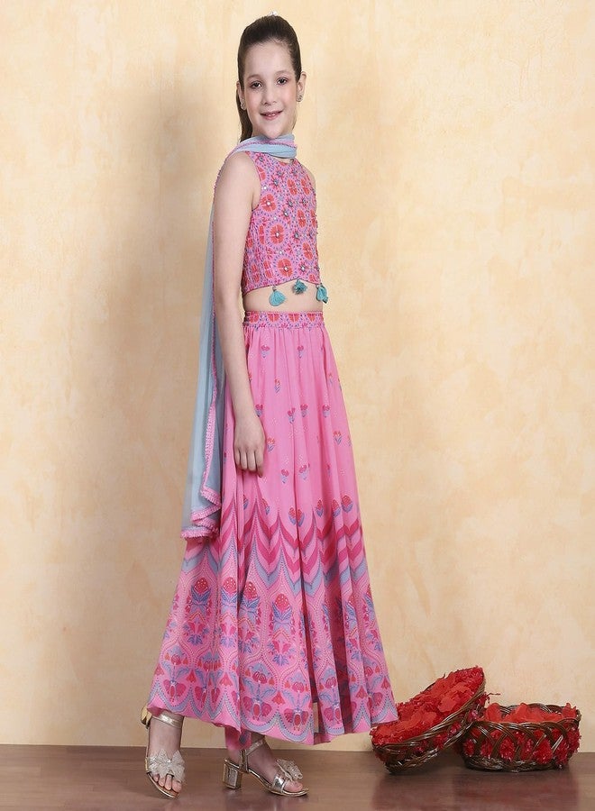 Biba Girl's Polyester Lehenga Set (KWSMCR6248SS25PNK_Pink_10-11 Year) - Image 4