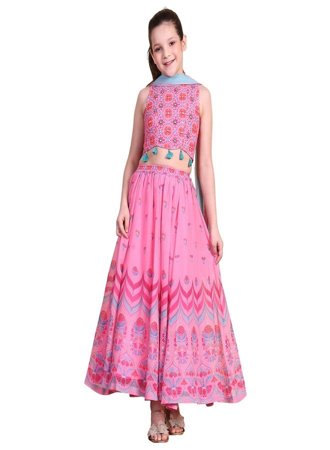 Biba Girl's Polyester Lehenga Set (KWSMCR6248SS25PNK_Pink_10-11 Year) - Image 1