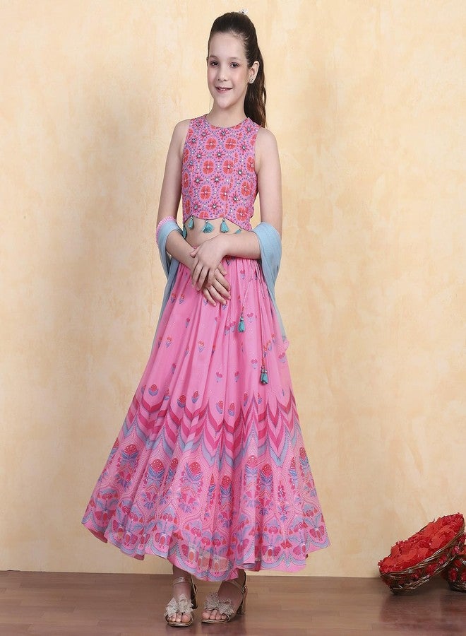 Biba Girl's Polyester Lehenga Set (KWSMCR6248SS25PNK_Pink_10-11 Year) - Image 2