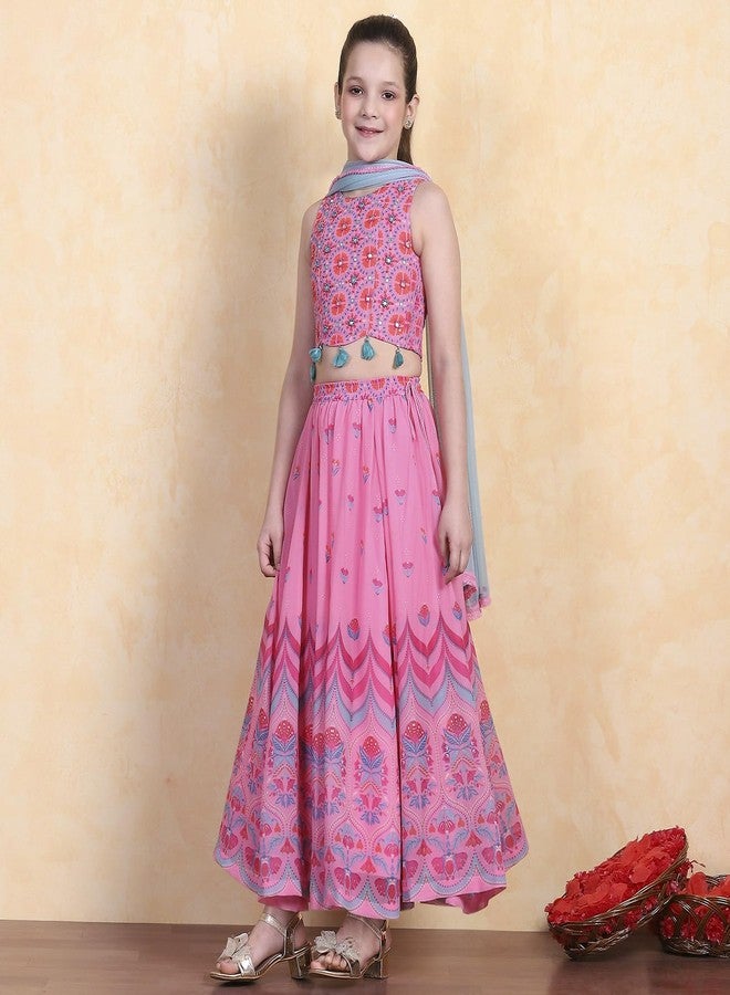 Biba Girl's Polyester Lehenga Set (KWSMCR6248SS25PNK_Pink_10-11 Year) - Image 3