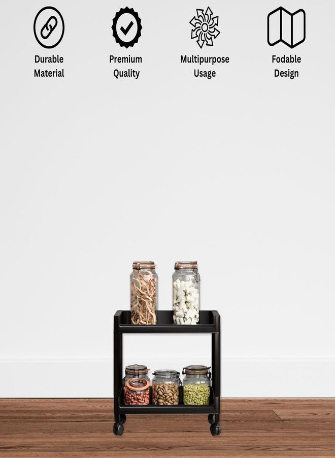 Marmik Plastic Multi-Purpose Kitchen Trolly Portable Storage Rack, Household Rack, Vegetable and Fruit Storage, Office, Bathroom Rack (2 Layer, Black) - Image 3