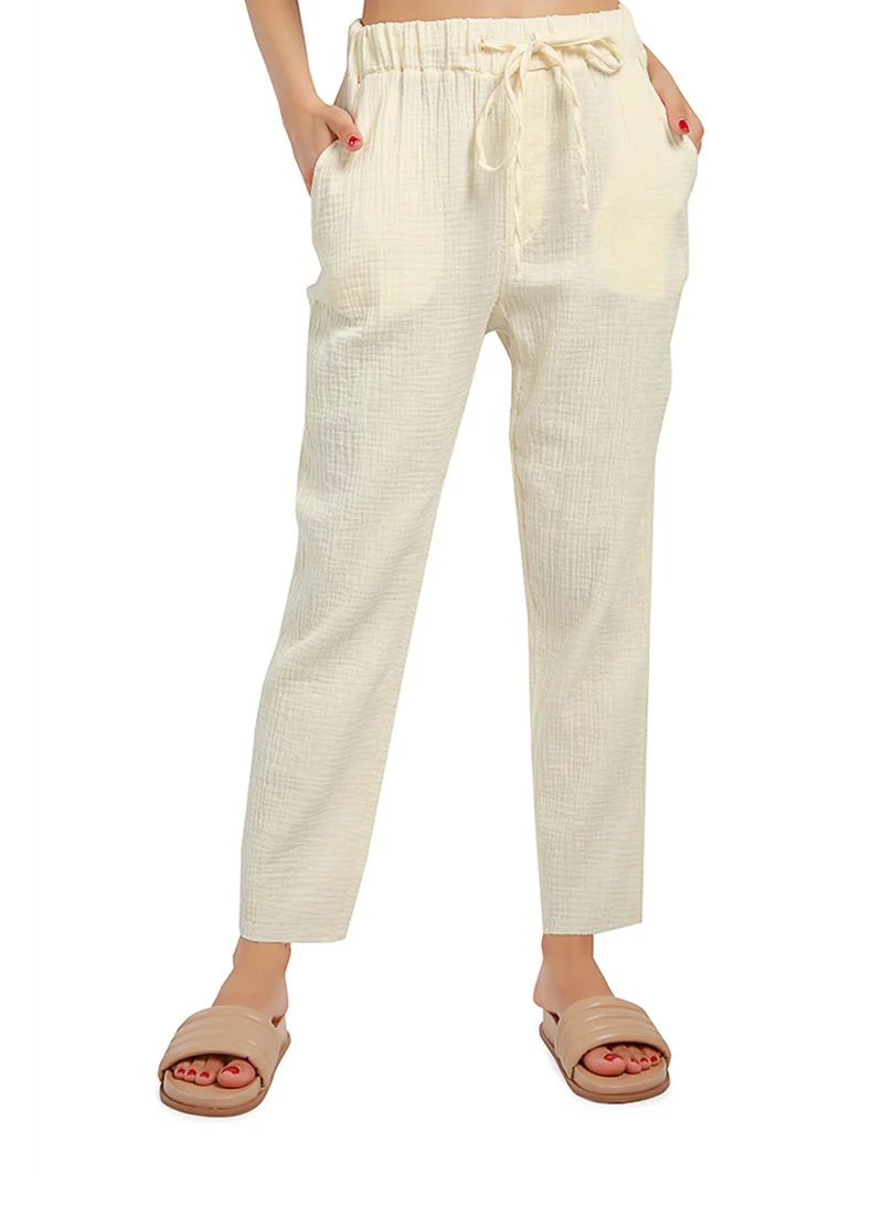 London Rag Beige Drawstring Narrow Bottom Summer Pants.