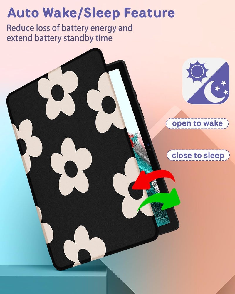 Wazzasoft for Samsung Galaxy Tab A8 Case 10.5 Inch Folio Cover with Pencil Holder Women Girls Cute Girly Teens Kawaii Black Flower Unique Design Rotating for Samsung A8 Tab Cases SM-X200/X205/X207 - Image 5