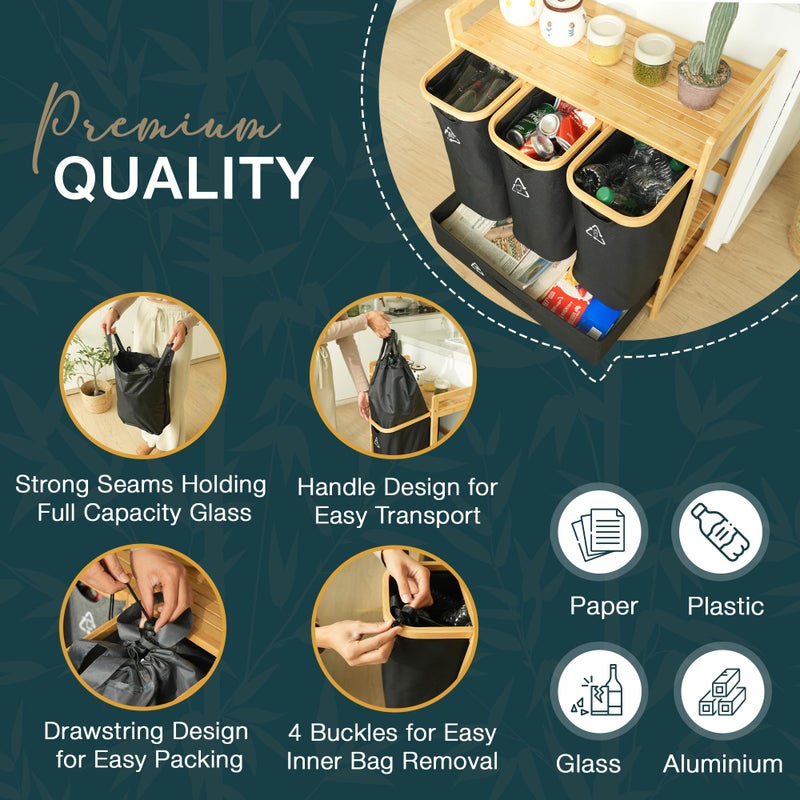 Terratur 4 Section Recycling Bin for Kitchen â€“ Dual Trash and Recycle Bins for Paper, Plastic, Cans â€“ Indoor Bamboo Recycling Organizer â€“ Decorative Wooden Recycle Bins for Kitchen & Office - Image 1