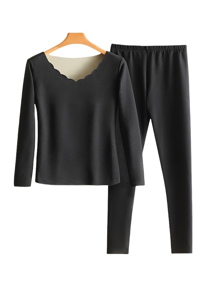 ملابس داخلية حرارية للنساء، ملابس داخلية نسائية بطبقة أساسية من أعلى وأسفل للطقس البارد (أسود) - Image 1
