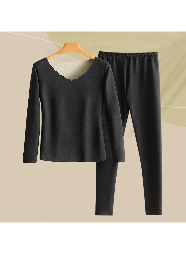 ملابس داخلية حرارية للنساء، ملابس داخلية نسائية بطبقة أساسية من أعلى وأسفل للطقس البارد (أسود) - Image 4