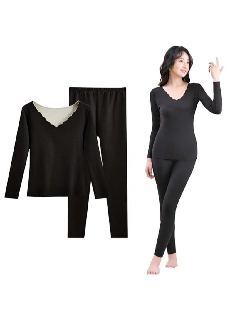 ملابس داخلية حرارية للنساء، ملابس داخلية نسائية بطبقة أساسية من أعلى وأسفل للطقس البارد (أسود) - Image 5