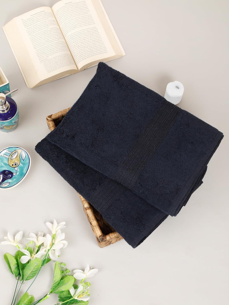 CREEVA Classic Cotton Bath Towel Set of 2, 545 GSM, 70x145 cm - Navy Elegance - Image 2