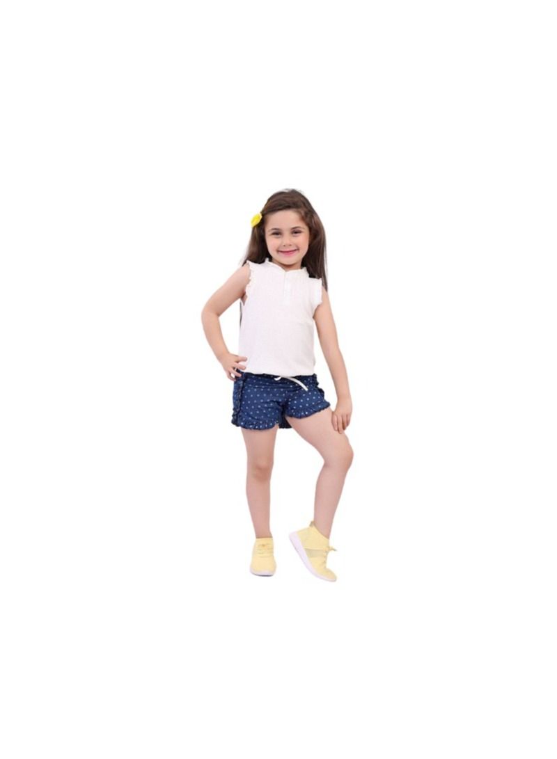 Girls' set consisting of a white T-shirt and dark blue shorts 