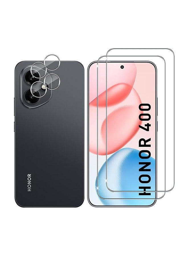 2 Pcs Honor 400 5G Screen Protector, With 2 Set Camera Protective Film, 9H Tempered Glass Screen Protector for Honor 400 5G, Full Coverage Bubble-Free Tempered Film, Anti-Scratch Film  - Image 1