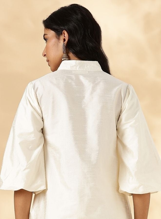 Abhishti Ivory Stand Collar Straight Kurta Pant Set - Image 5