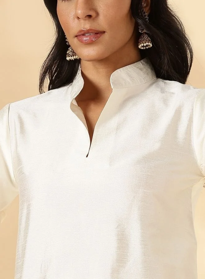 أبهشتي Ivory Stand Collar Straight Kurta Pant Set