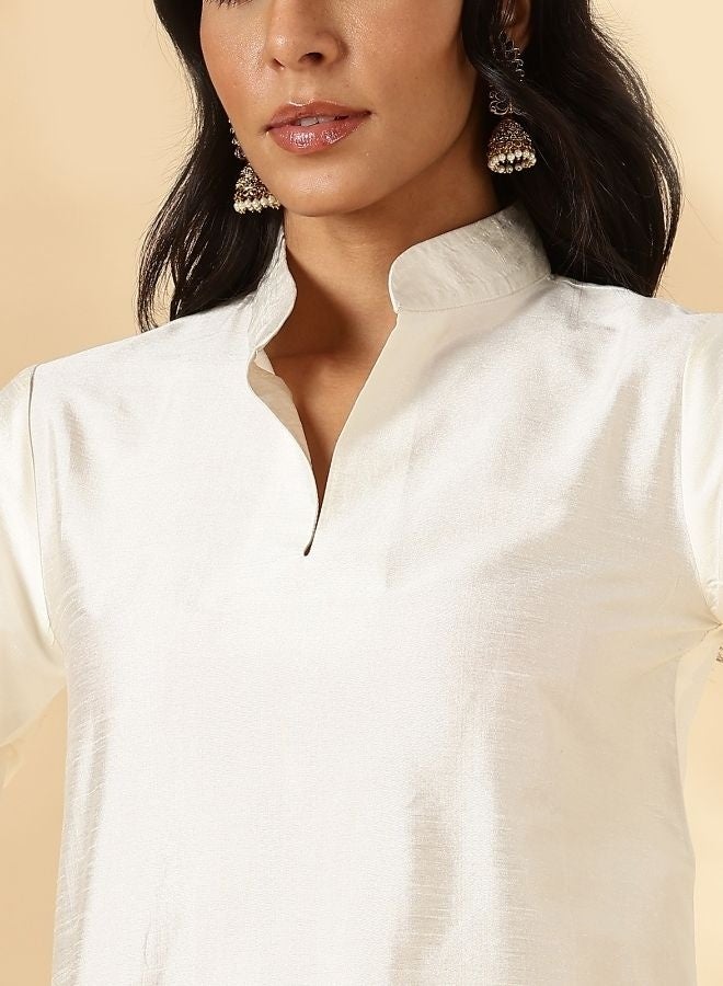 Abhishti Ivory Stand Collar Straight Kurta Pant Set - Image 2