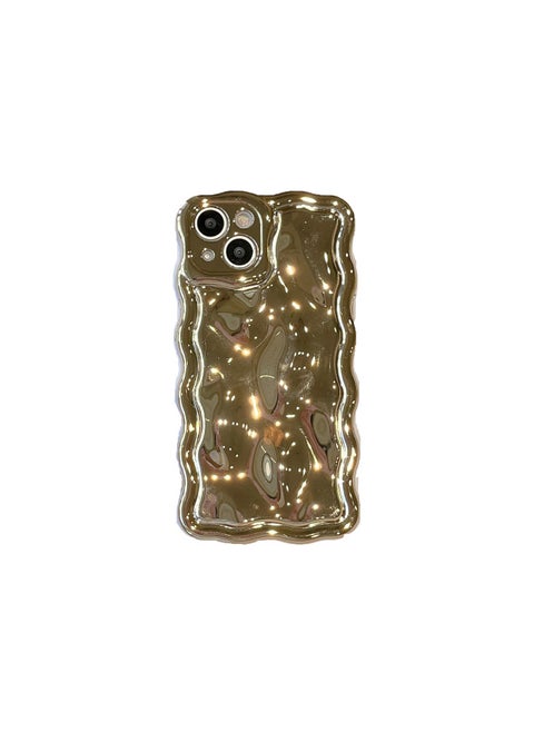 Solid Color Electroplated Water Corrugated IPhone16promax Phone Case Apple 15/14 16e Advanced Sense-Color:xym Wave Meteorite Plating Gold-Applicable Model:16plus (without Packaging)