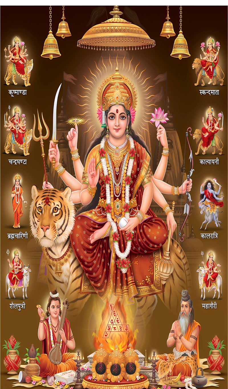 Backdropon Nav Durga MATA Rani Design Backdrop Cloth for Pooja Decoration Traditional/Background Curtain Cloth for Pooja/Festival Size 5Feet Height and 3Feet Width(5 * 3) - Image 5