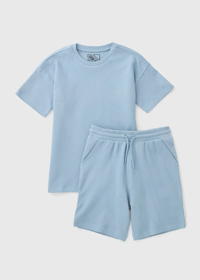 Matalan Boys Blue Waffle Top & Shorts Set