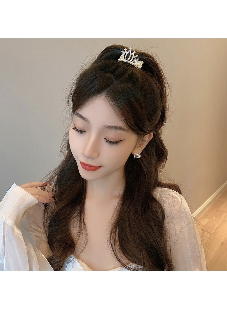 Goolsky مشابك شعر تاج سبائك 1 قطعة مع لؤلؤ وزينات، حوامل ذيل حصان عالية، مشابك شعر أنيقة للحفلات والعطلات - Image 2