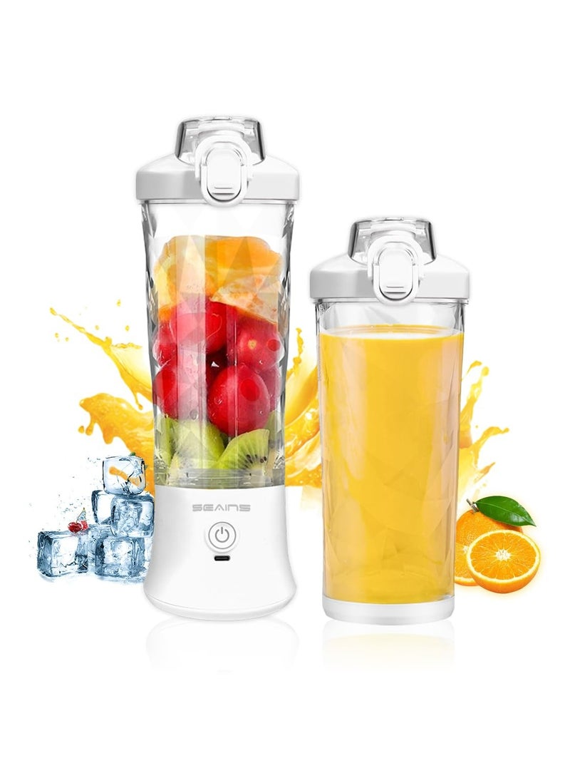 Portable Blender, Personal Blender for Shakes and Smoothies with 20 Oz Travel Cup and Lid, Mini Personal Size Blender with 6 Blades and USB Rechargeable for Gym, Kitchen and Outdoors White - Image 1