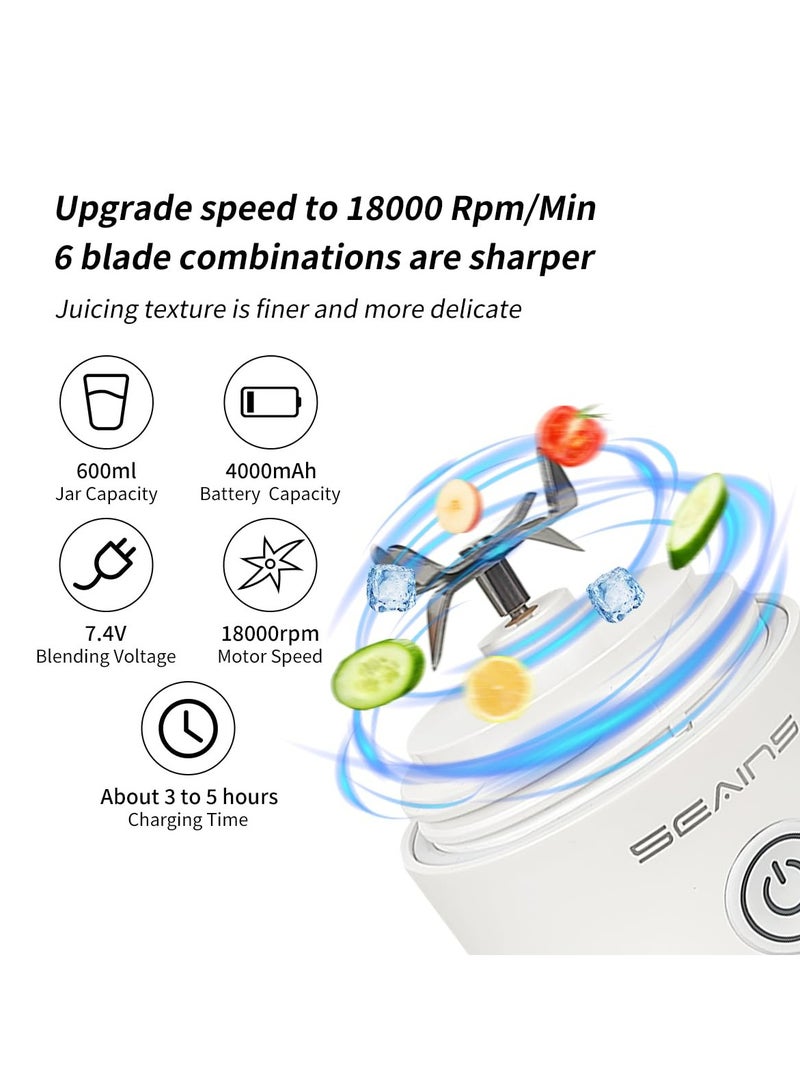 Portable Blender, Personal Blender for Shakes and Smoothies with 20 Oz Travel Cup and Lid, Mini Personal Size Blender with 6 Blades and USB Rechargeable for Gym, Kitchen and Outdoors White - Image 2