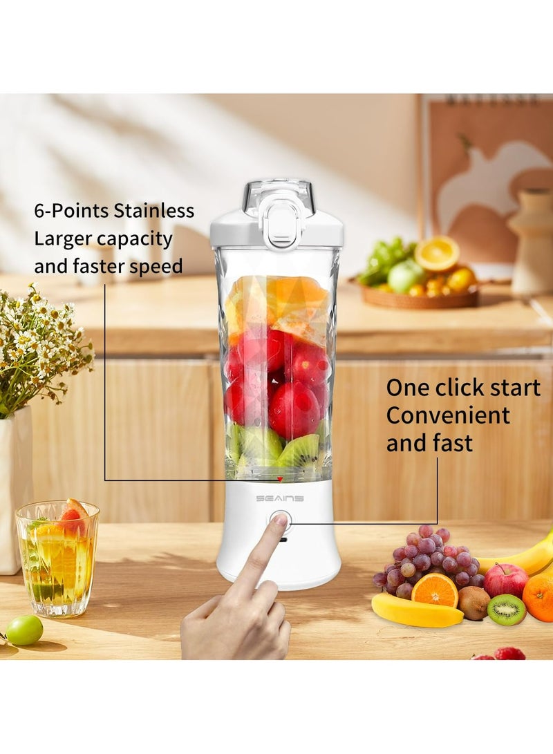 Portable Blender, Personal Blender for Shakes and Smoothies with 20 Oz Travel Cup and Lid, Mini Personal Size Blender with 6 Blades and USB Rechargeable for Gym, Kitchen and Outdoors White - Image 3