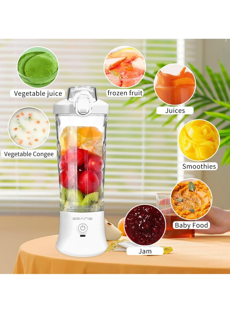 Portable Blender, Personal Blender for Shakes and Smoothies with 20 Oz Travel Cup and Lid, Mini Personal Size Blender with 6 Blades and USB Rechargeable for Gym, Kitchen and Outdoors White - Image 4