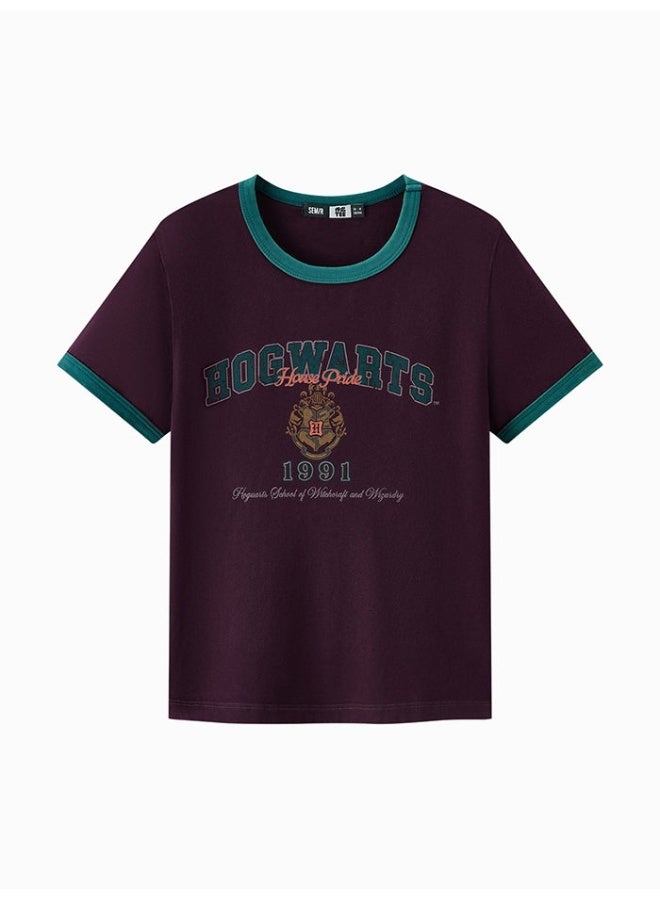 سيمير تيشيرت مع طبعة أمامية وتفاصيل خطوط للنساء - Image 1