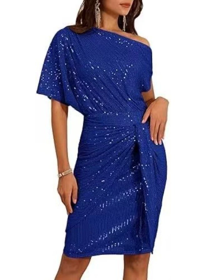 general GRACE KARIN Women's Sequin Sparkly Glitter Party Club Dress One Shoulder Ruched Cocktail Bodycon Dress - Image 1