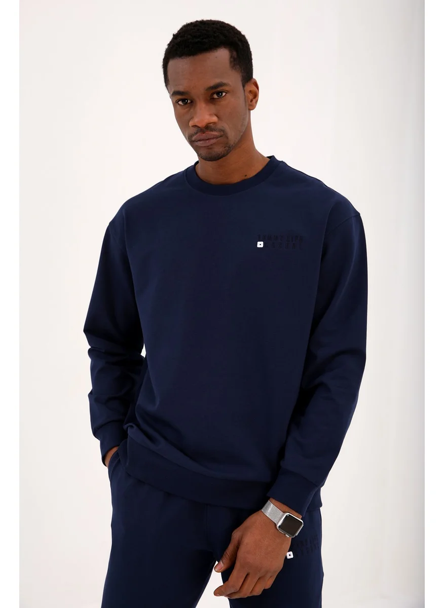 تومي لايف Indigo Men's Casual O Neck Oversize Elastic Leg Tracksuit - 85120