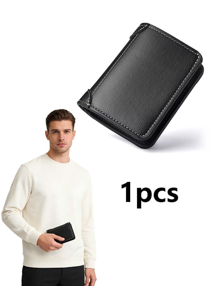 محفظة رجالية فاخرة - تصميم عمودي قصير، حامل بطاقات فاخر، حامل بطاقات ائتمان عملي بسعة كبيرة، محفظة رجالية نحيفة للجيب الأمامي. - Image 1