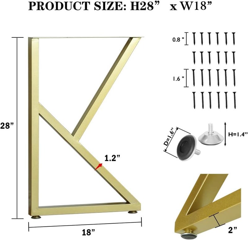 Ventuos 28 Table Legs Metal Gold Industrial Modern Coffee Table K Shape Cast Iron Modern Dining Furniture Set of 2 H28xW18Gold Only Legs - Image 2