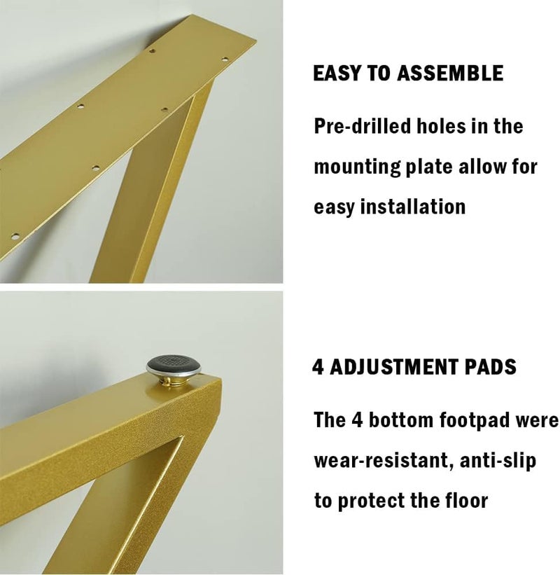 Ventuos 28 Table Legs Metal Gold Industrial Modern Coffee Table K Shape Cast Iron Modern Dining Furniture Set of 2 H28xW18Gold Only Legs - Image 3